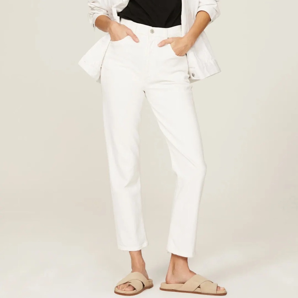 AGOLDE riley high rise crop straight leg jeans white denim size 28